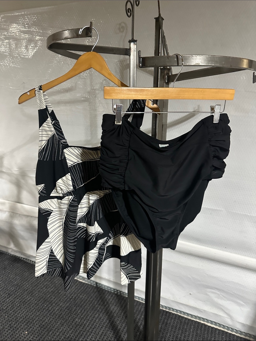 Kona Sol Black & White Printed One-Piece with Ruched Black Side Panels